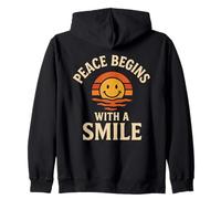 Peace Begins with A Smile Retro Positive Citation Happy Face Sweat à Capuche