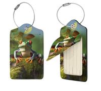 Peace Frog Tree - Étiquettes à bagages en cuir synthétique avec dos intégral pour intimité, étiquettes personnalisées pour sacs, étiquettes de valise avec boucle en métal, noir, 1