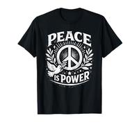 Peace is Power Retro Dove Laurel Panneau de Paix Unity Love Art T-Shirt