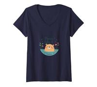 Peace Like A Capybara : Mignon Animal Zen Cadeau Amoureux T-Shirt avec Col en V, Femme, Bleu Marine, XL