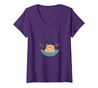 Peace Like A Capybara : Mignon Animal Zen Cadeau Amoureux T-Shirt avec Col en V, Femme, Violet, M