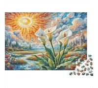 Peace Lily Papier résistant Lys Blancs Callas avec Soleil sur la rivière Puzzle Activité éducative en Famille 70x50cm/1000 pièces