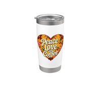Peace Love And Coffee Lover Cœur Artistique Rétro Vintage Fun Gobelet isotherme en acier inoxydable double paroi