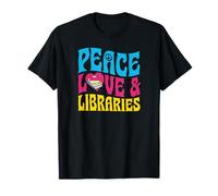 Peace Love and Libraries Heart and Books Graphic T-Shirt