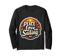 Peace Love And Sailing Lover Propriétaire de bateau à voile Vintage Manche Longue