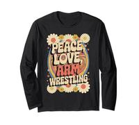 Peace Love Arm Wrestling, catcheur à bras rétro hippie des années 60 et 70 Manche Longue