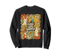 Peace Love Bunnies Retro Groovy Rabbit Flower Power Art Sweatshirt
