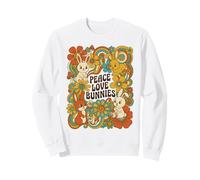Peace Love Bunnies Retro Groovy Rabbit Flower Power Art Sweatshirt