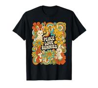 Peace Love Bunnies Retro Groovy Rabbit Flower Power Art T-Shirt