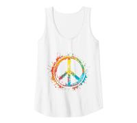Peace Love Costume Hippie Symbole de Paix années 60 et 70 Débardeur, Femme, Blanc, S