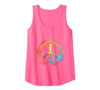 Peace Love Costume Hippie Symbole de Paix années 60 et 70 Débardeur, Femme, Rose Fluo, L