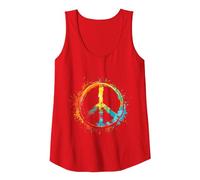 Peace Love Costume Hippie Symbole de Paix années 60 et 70 Débardeur, Femme, Rouge, XL