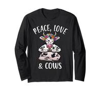 Peace Love & Cows Méditating Cow Yoga Manche Longue