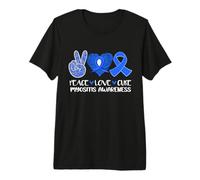 Peace Love Cure Myostis Awareness Ruban Bleu Espoir T-Shirt Haut de Gamme