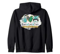 Peace Love Cure Ruban de Sensibilisation au Cancer du col de l'utérus Bleu Sarcelle Sweat à Capuche