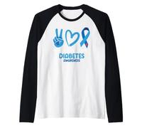 Peace Love Cure T1D Ruban de Sensibilisation au diabète de Type 1 Bleu Manche Raglan