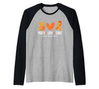 Peace Love Cure TDAH Ruban Orange en Forme de cœur Manche Raglan