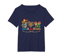 Peace Love Fiesta Cœur Léopard Mexicain Cinco De Mayo Party T-Shirt, Femme Grandes Tailles, Bleu Marine, 5X
