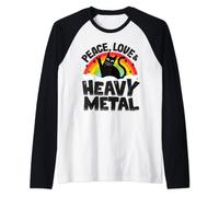 Peace Love & Heavy Metal Cat Punk Band Metal Rainbow Manche Raglan