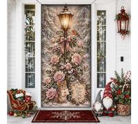 Peace Love Joy Mouse and Rose Décoration d'hiver pour lampadaire 91,4 x | Arrangement floral romantique, toile de fond de porte d'entrée, souris des bois fantaisie, paysage d'hiver enneigé