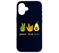 Peace Love Keto Panneau Humoristique Motif Avocat Coque pour iPhone 16