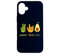 Peace Love Keto Panneau Humoristique Motif Avocat Coque pour iPhone 16 Plus