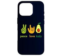 Peace Love Keto Panneau Humoristique Motif Avocat Coque pour iPhone 16 Pro