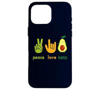 Peace Love Keto Panneau Humoristique Motif Avocat Coque pour iPhone 16 Pro Max