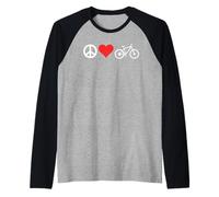 Peace Love Mountain Bikes Funny Retro MTB Biking Manche Raglan