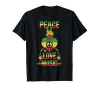 Peace Love Music Design Reggae Vieilli avec icônes Rasta T-Shirt