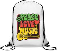 Peace Love Music Sac à cordon pour guitare rasta Blanc