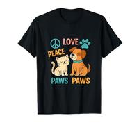 Peace Love Paws Adorable Chat et Chien T-Shirt