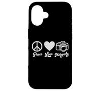 Peace Love Photography Camera Minimaliste Photographe Homme Coque pour iPhone 16
