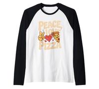 Peace Love Pizza Fun Retro Fast Food Lovers Meme Pizza Face Manche Raglan