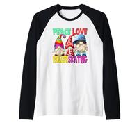 Peace Love Roller Skating GNOME for Rollerskating Party Manche Raglan