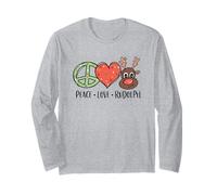 Peace Love & Rudolph Reindeer Christmas Xmas Kids Girls Manche Longue