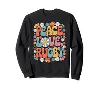 Peace Love Rugby Joueur de rugby rétro années 60 et 70 Sweatshirt