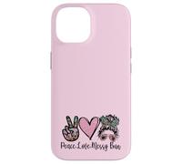 Peace Love Teaching with Messy Bun Funny Teacher Quote Coque pour iPhone 14