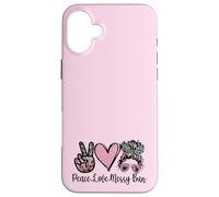 Peace Love Teaching with Messy Bun Funny Teacher Quote Coque pour iPhone 16 Plus