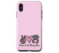 Peace Love Teaching with Messy Bun Funny Teacher Quote Coque pour iPhone XS Max