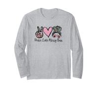 Peace Love Teaching with Messy Bun Funny Teacher Quote Manche Longue