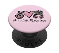 Peace Love Teaching with Messy Bun Funny Teacher Quote PopSockets PopGrip Adhésif