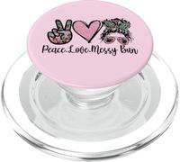 Peace Love Teaching with Messy Bun Funny Teacher Quote PopSockets PopGrip pour MagSafe