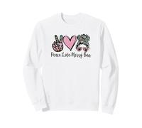Peace Love Teaching with Messy Bun Funny Teacher Quote Sweatshirt