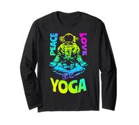Peace Love Yoga Astronaute Namaste Zen Meditation Lotus Pose Manche Longue