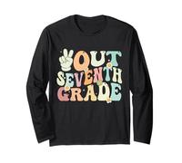 Peace Out Seventh Grade Retro Groovy Last Day of School Manche Longue