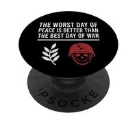 Peace Over War Casque Tête de Mort Branche d'olivier PopSockets PopGrip Adhésif
