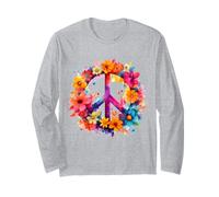 Peace Sign World Love Flowers Hippie Groovy Vibes Coloré Manche Longue