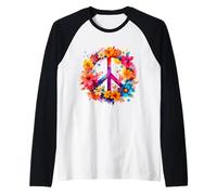 Peace Sign World Love Flowers Hippie Groovy Vibes Coloré Manche Raglan