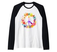 Peace Sign World Love Flowers Hippie Groovy Vibes Coloré Manche Raglan